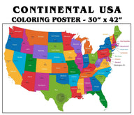 Continental USA map coloring poster 30x42 colored in