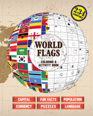World Flags Coloring and Activity Book with Flag stickers: Geography Gift for Kids and Adults - Color 234 Flags, Learn Capitals, Currencies - SJPrinter 