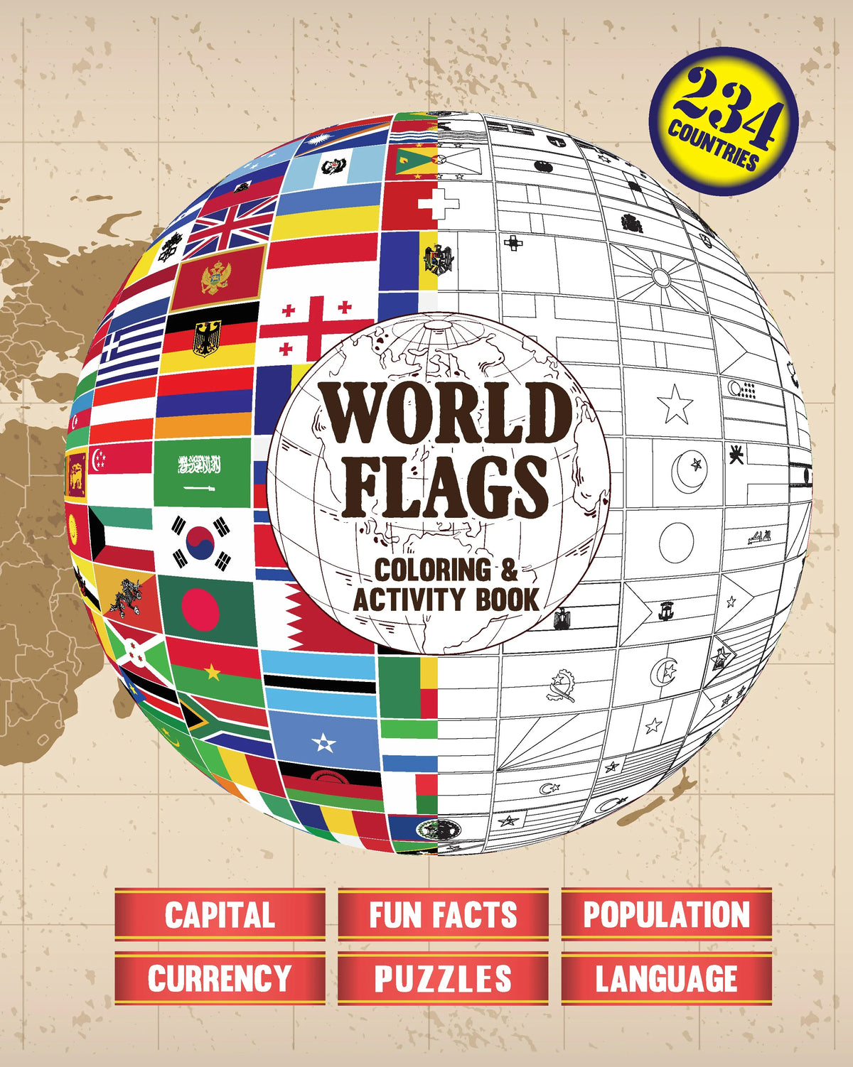 World Flags Coloring and Activity Book with Flag stickers: Geography Gift for Kids and Adults - Color 234 Flags, Learn Capitals, Currencies - SJPrinter 