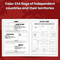 World Flags Coloring and Activity Book with Flag stickers: Geography Gift for Kids and Adults - Color 234 Flags, Learn Capitals, Currencies - SJPrinter 