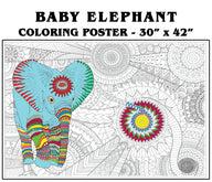Elephant Mandala + Baby Elephant coloring poster bundle – printed in USA