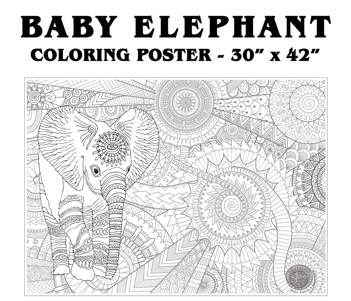 Library + Dog Pound + Baby Elephant coloring poster bundle – wall-size group activity