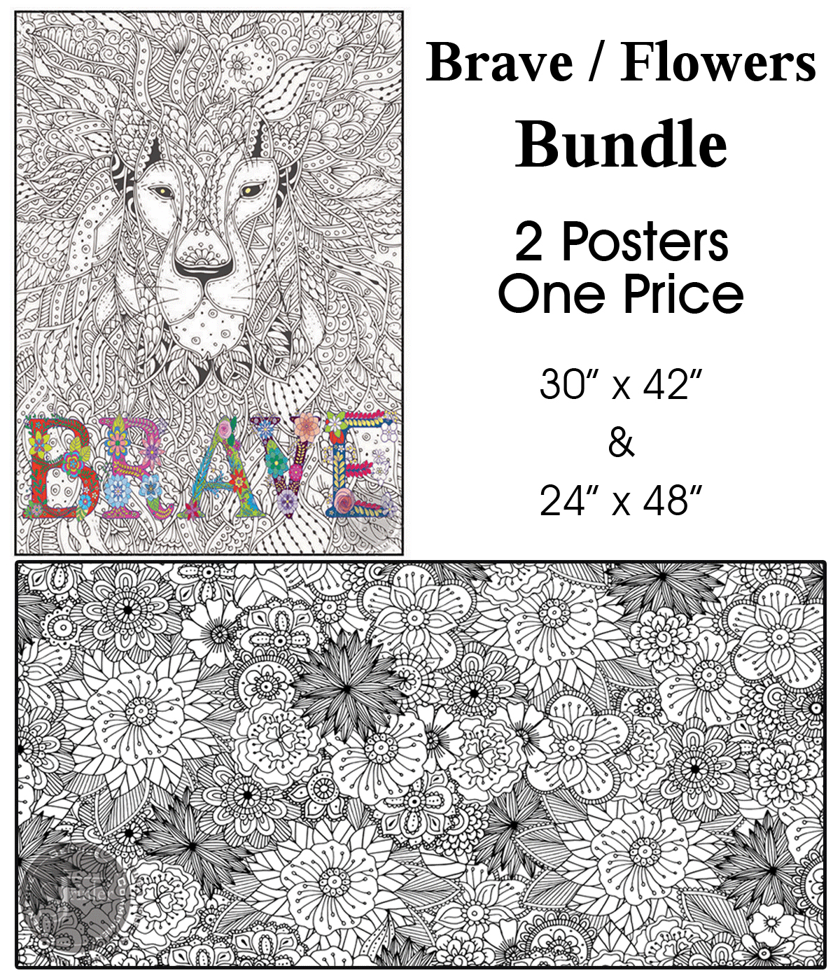 Coloring poster bundle – BRAVE + Flowers – SJPrinter Cherry Hill NJ