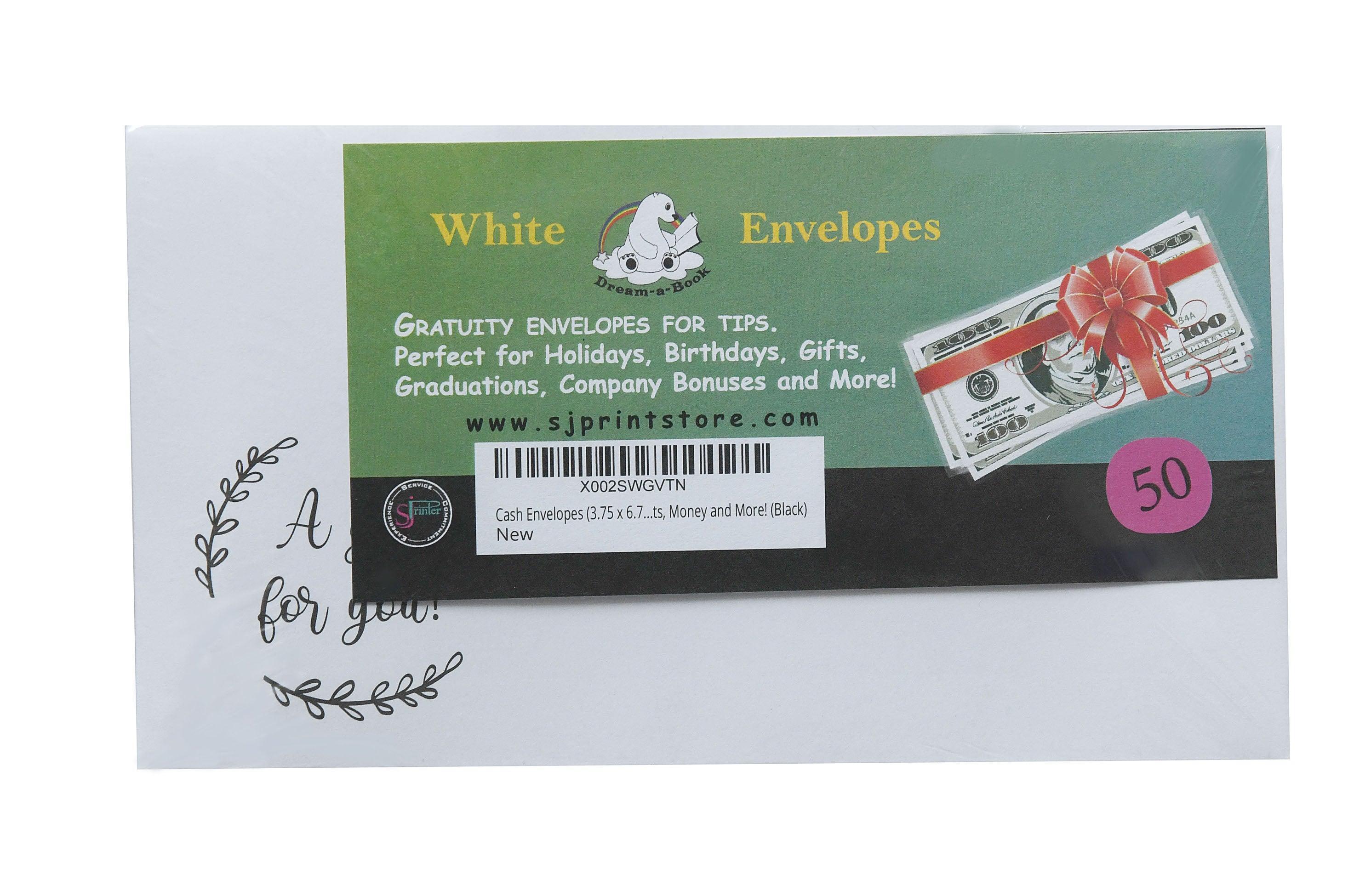 Cash Envelopes (3.75 x 6.75) - 50 Qty | Perfect The Holidays, Birthdays, Graduations, Company Bonuses, Gifts, Money and More! (Black) - SJPrinter 