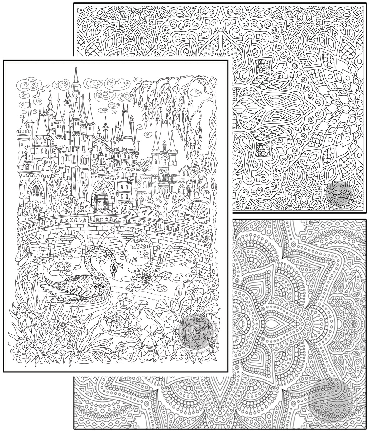 Coloring poster bundle – Castle, Fire & Floral Mandala – SJPrinter Cherry Hill NJ