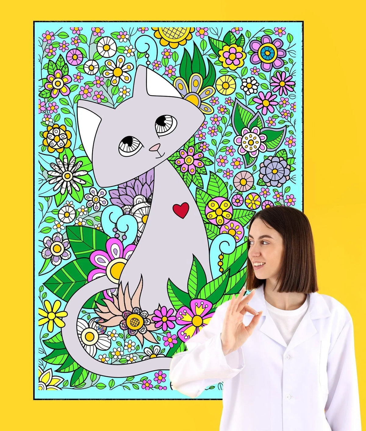 CAT coloring poster 30×42" – intricate line art, printed in USA