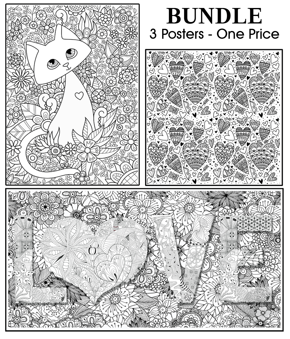 Coloring poster bundle – CAT, LOVE Square & LOVE 30×30" – SJPrinter Cherry Hill NJ