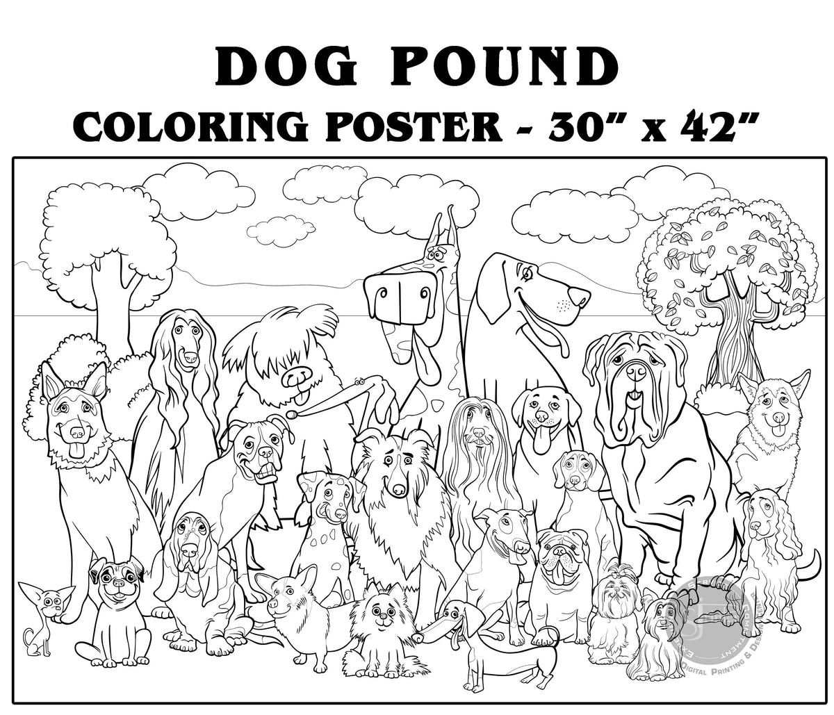 Coloring poster – Giant Dog, 30×42" – giant group coloring poster
