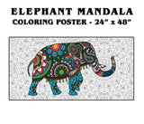 Coloring poster – Giant Elephant Mandala, 24×48" – giant group coloring poster