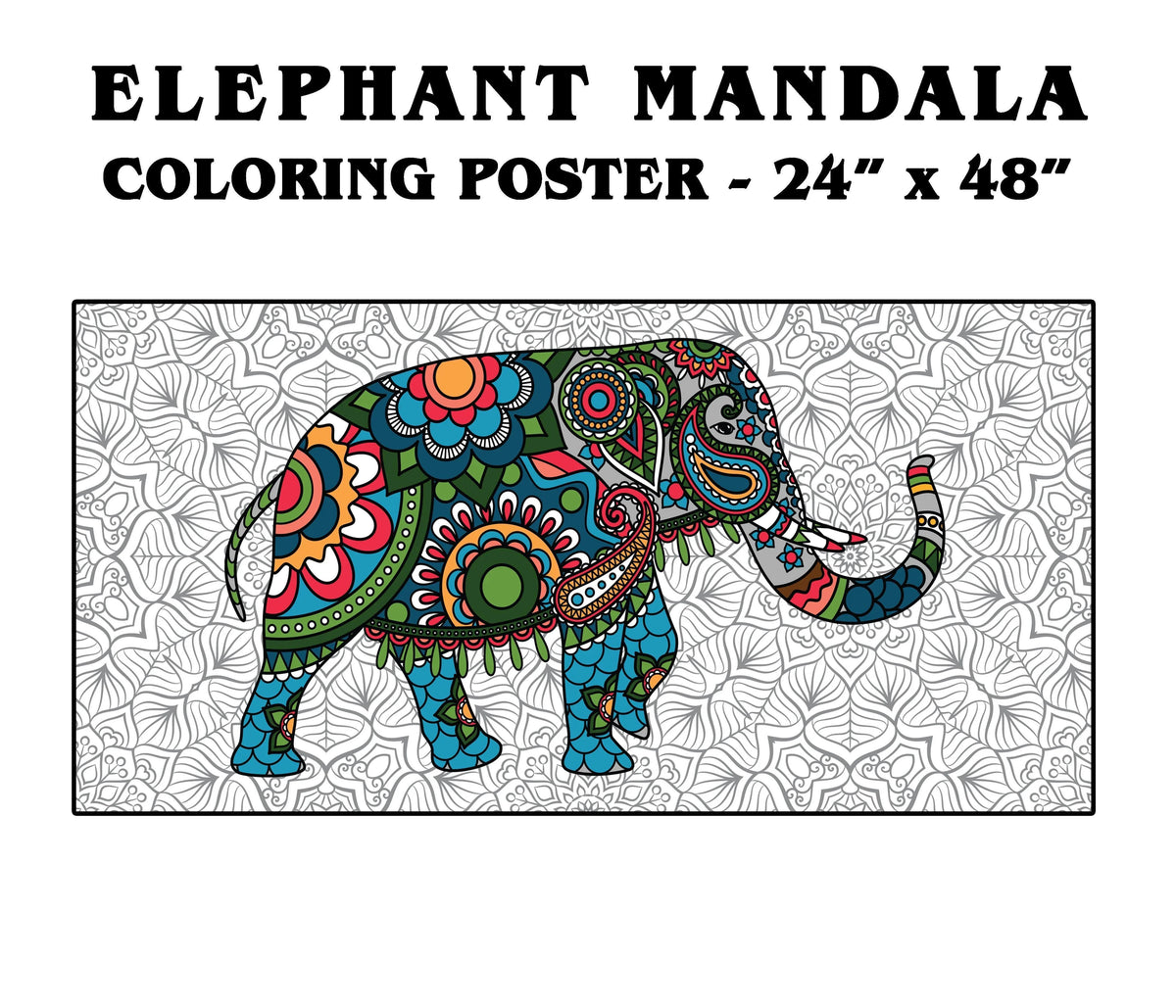 Coloring poster – Giant Elephant Mandala, 24×48" – giant group coloring poster