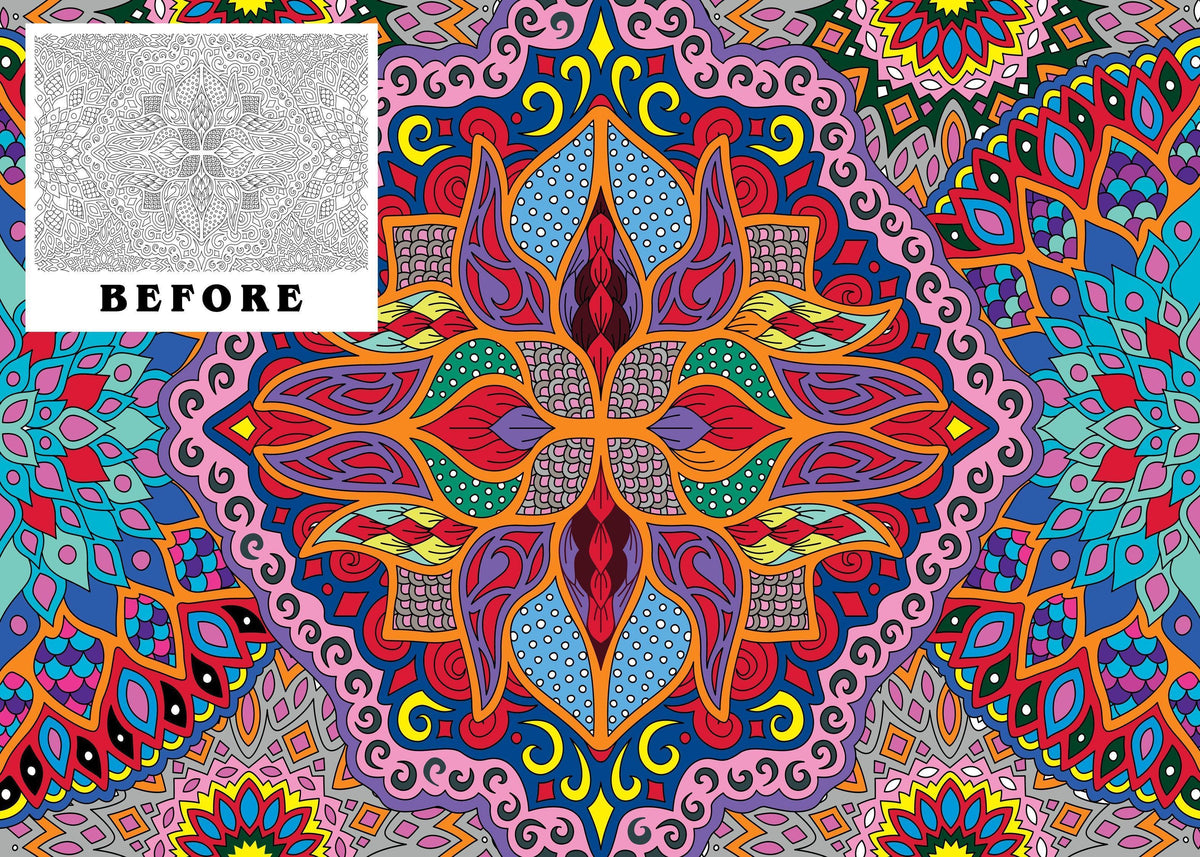Fire & Floral Mandala coloring poster bundle – printed in USA