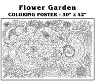 Flower Garden coloring poster 30×42" – intricate line art, printed in USA