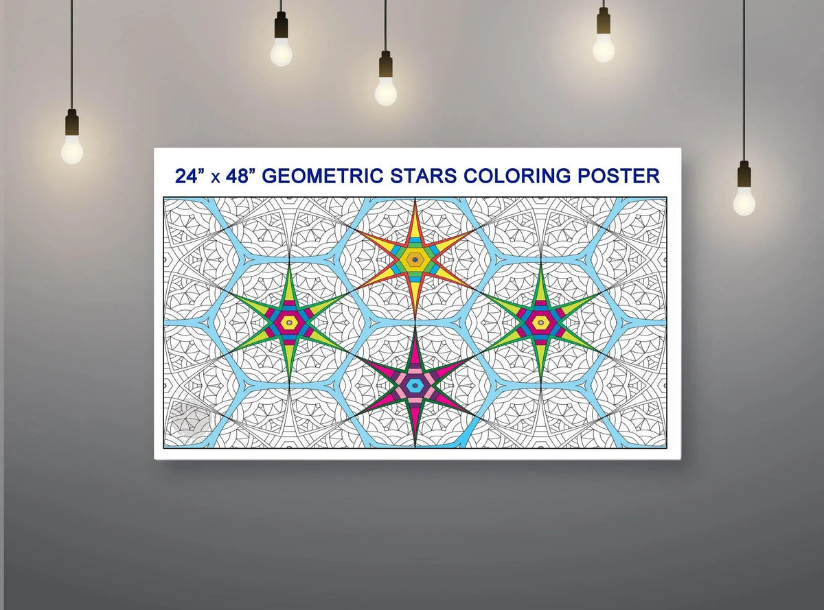 Geometric Stars giant coloring poster 24×48" – wall-size group activity