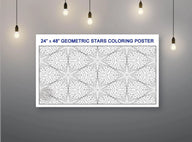 Geometric Stars coloring poster 24×48" – intricate line art, printed in USA