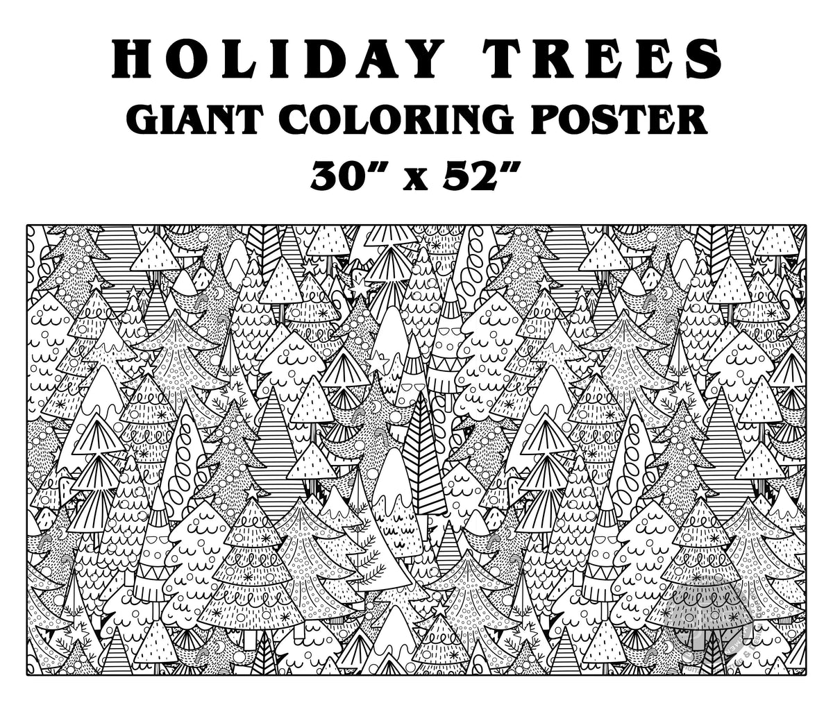 Coloring poster – Holiday Trees, 30×52" – giant group coloring poster
