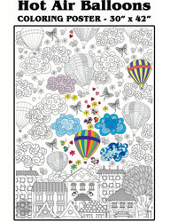 Hot Air Balloons coloring poster 30×42" – intricate line art, printed in USA