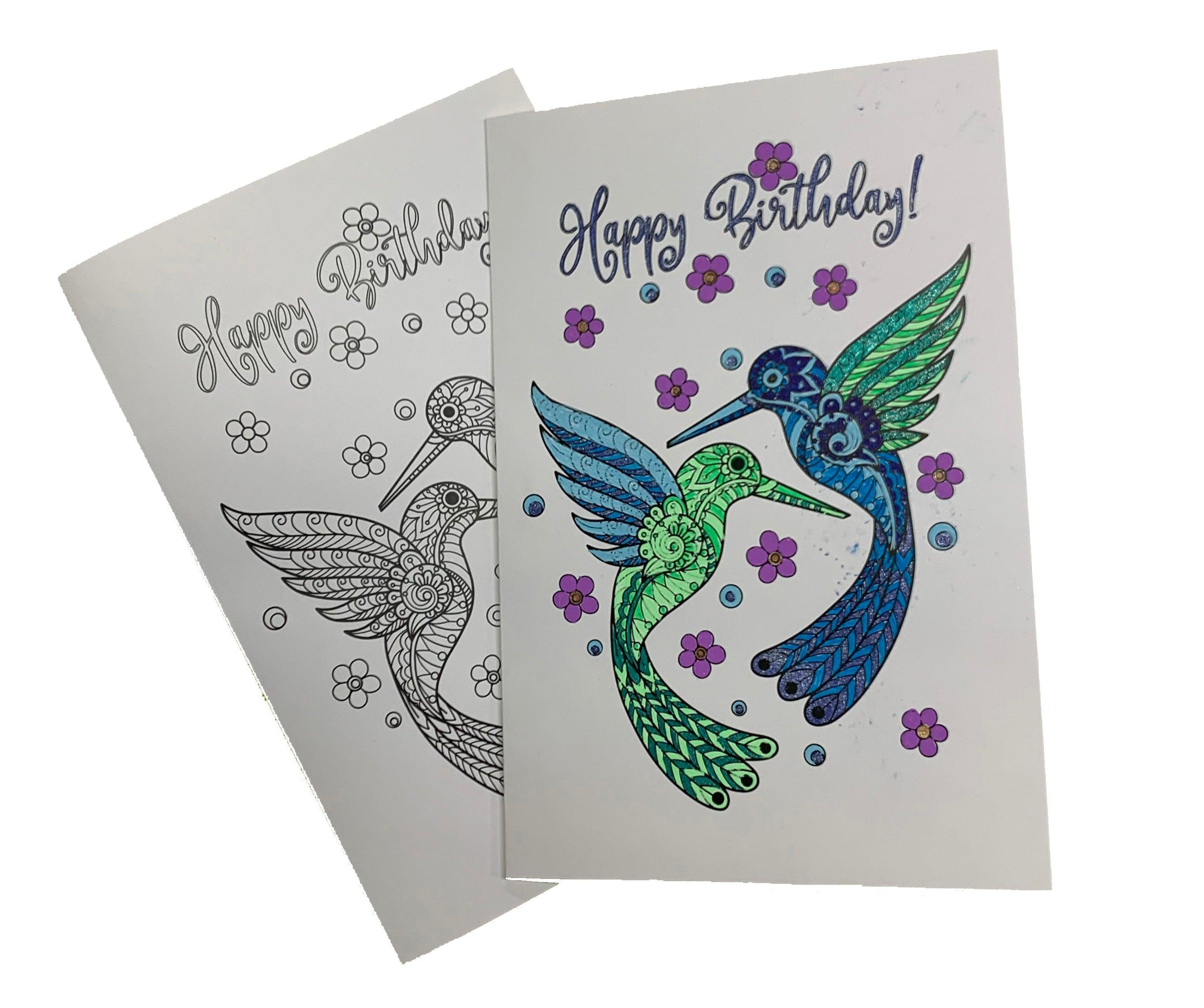 Hummingbirds - Coloring Card - SJPrinter 