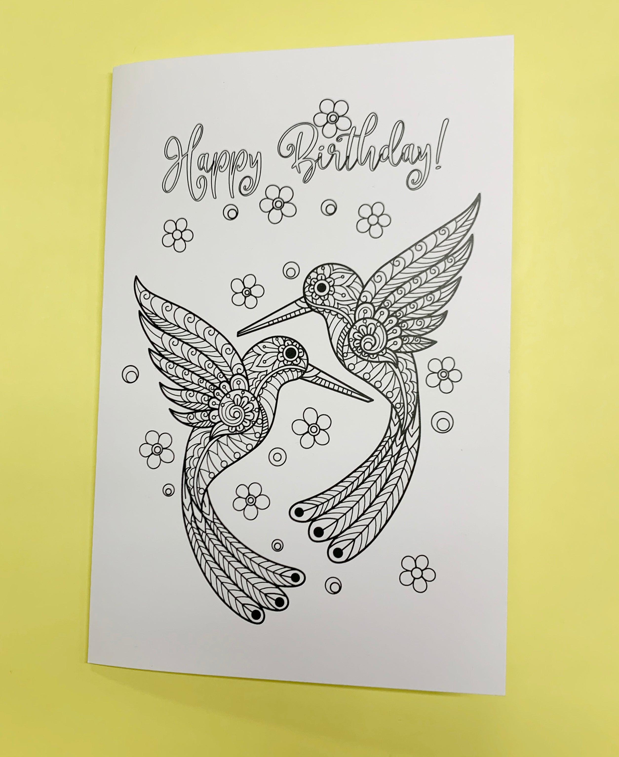 Hummingbirds - Coloring Card - SJPrinter 