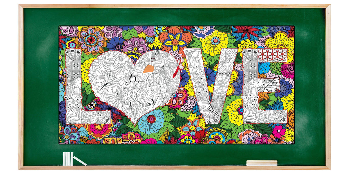 LOVE giant coloring poster 24×48" – wall-size group activity