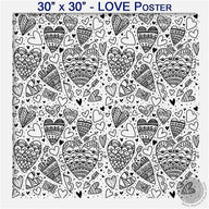 LOVE Square coloring poster 30×30" – intricate line art, printed in USA