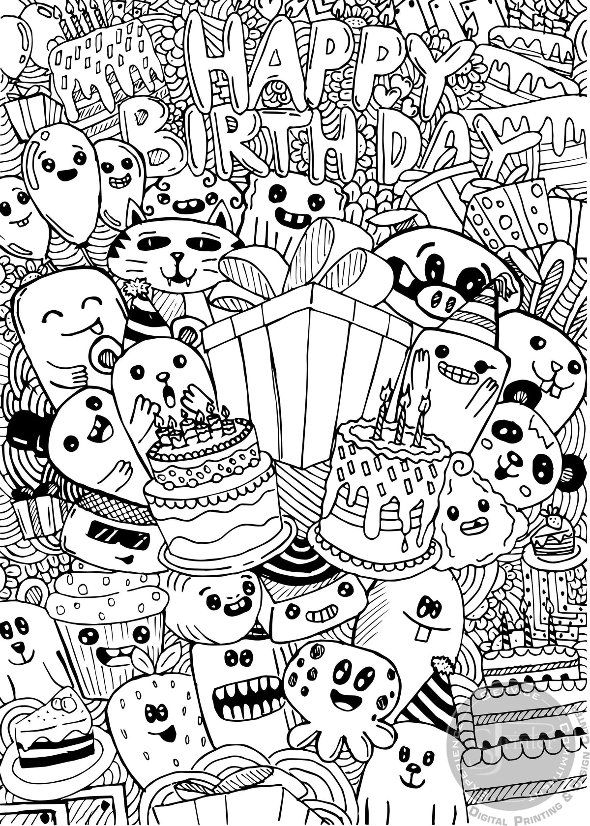 Giant Monsters Happy Birthday coloring poster 30×42" – SJPrinter Cherry Hill NJ