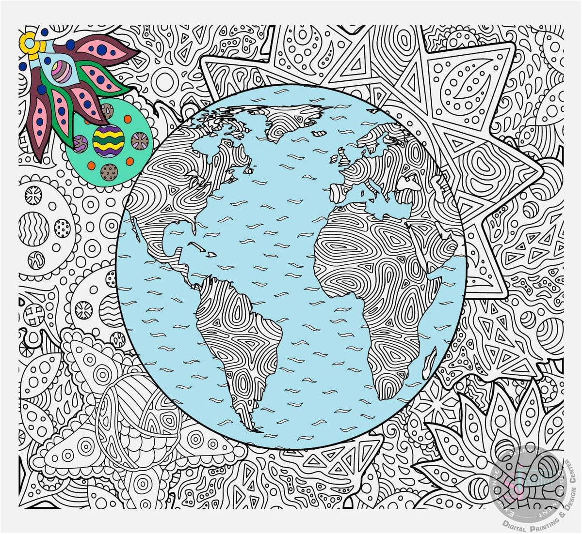Coloring poster – PLANET EARTH, 30×37" – giant group coloring poster