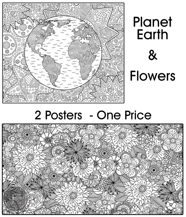 Coloring poster bundle – Planet Earth + Flowers – SJPrinter Cherry Hill NJ