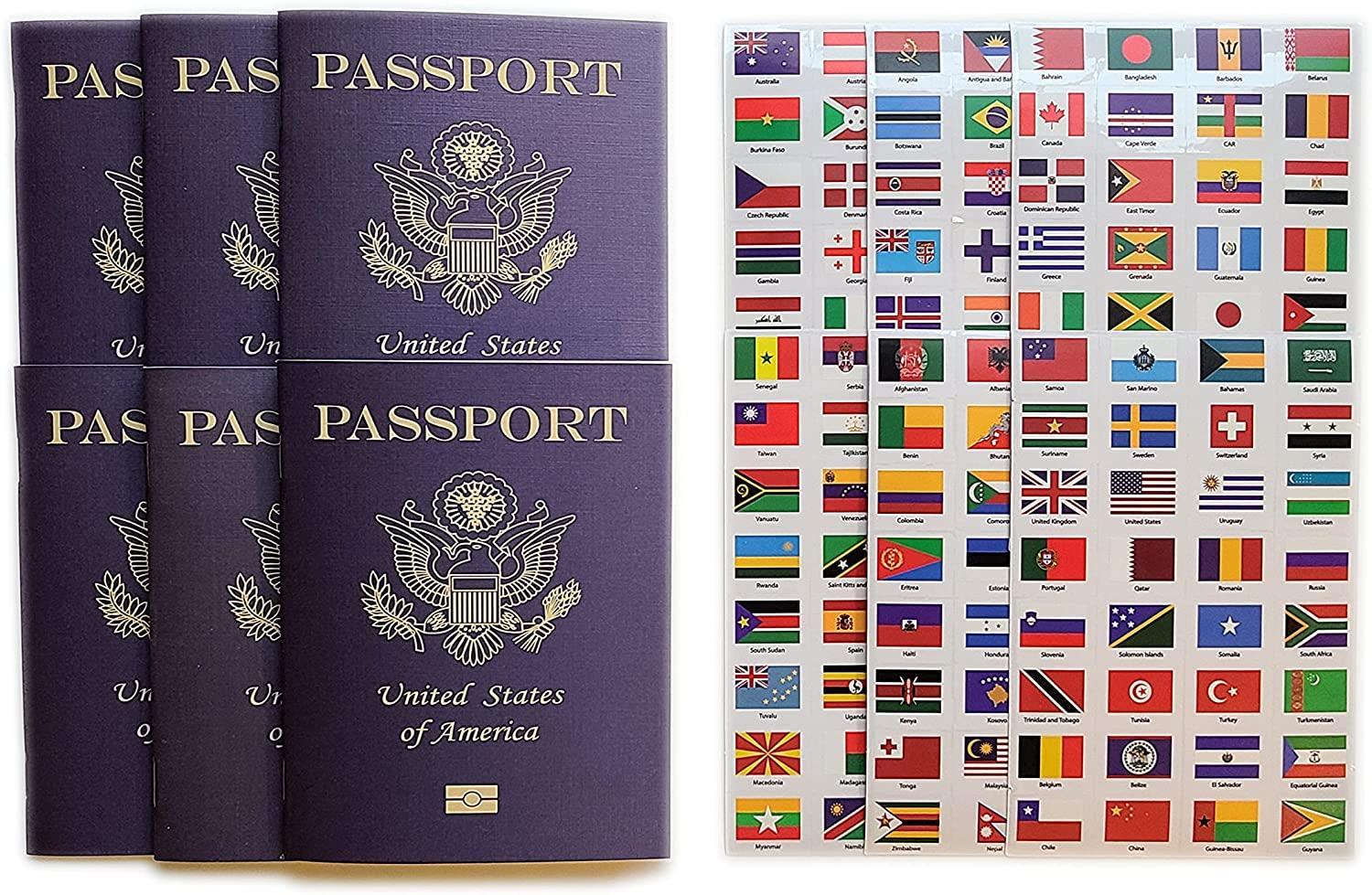 Pretend Passports - 12Pack with 2 sets of World Flags Stickers - SJPrinter 