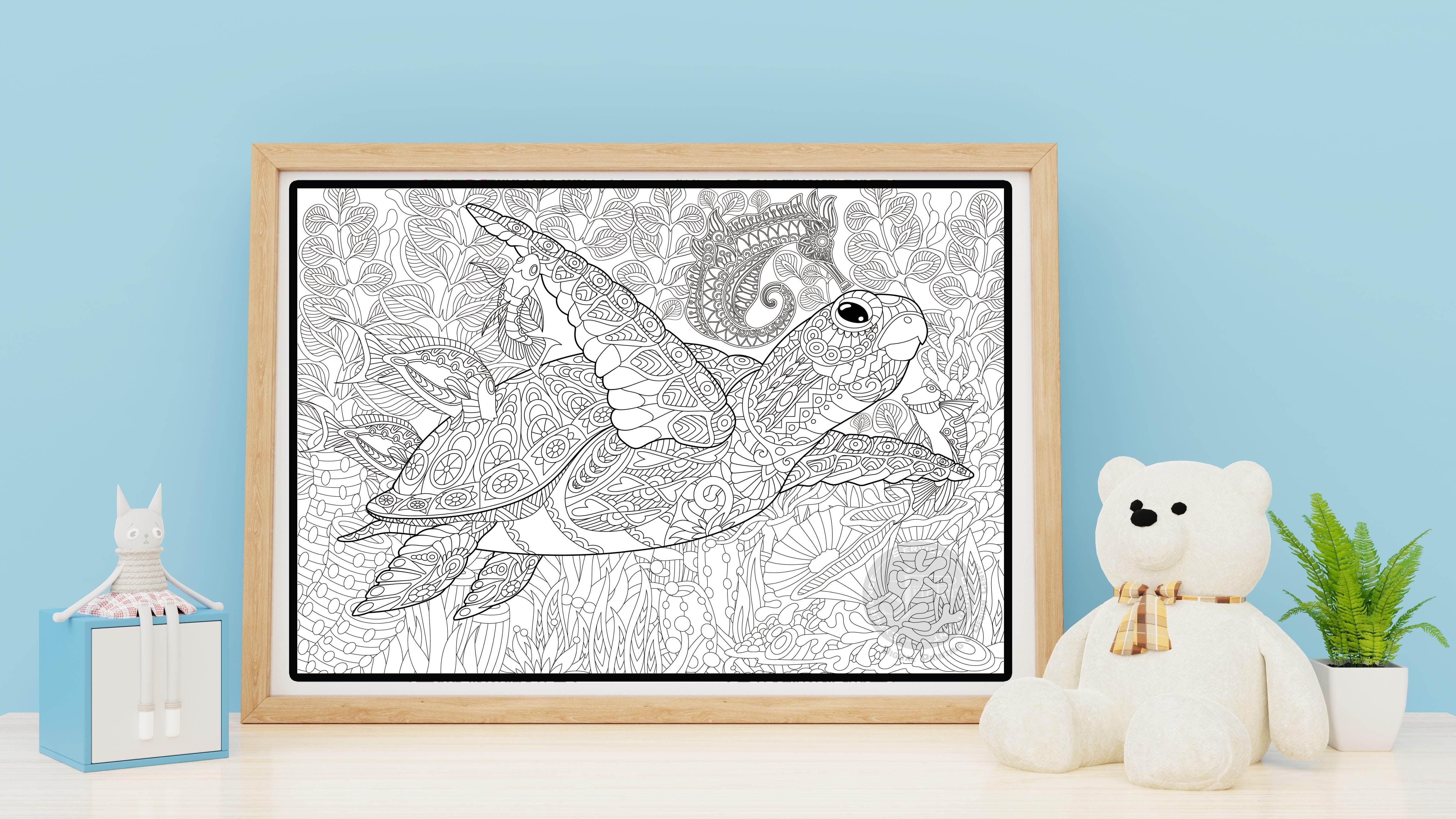 Set of 2 Giant Coloring Posters - Turtle and Dolphin Wall Coloring Poster for K