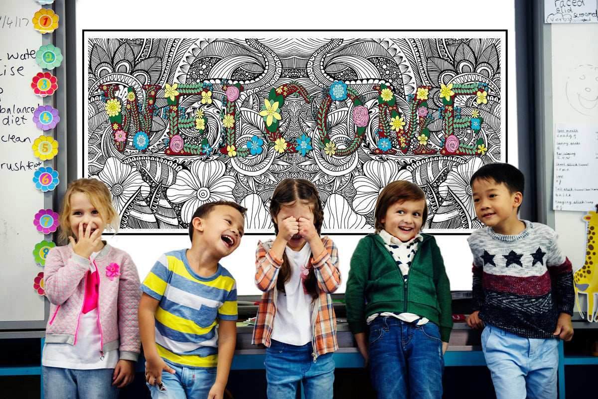 WELCOME coloring poster 24×52" – intricate line art, printed in USA