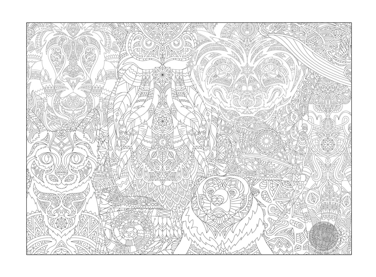 Giant ZOO ANIMALS MANDALA coloring poster 30×42" – SJPrinter Cherry Hill NJ