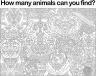 ZOO ANIMALS MANDALA giant coloring poster 30×42" – wall-size group activity